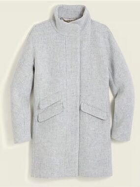 J. Crew Light Gray Wool-Blend Stand Collar Trench Coat